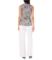 Vince Camuto Satin Zebra Print V-Neck Sleeveless Ruffle Front Blouse