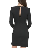 Vince Camuto Scuba Crepe Knit Long Sleeve Crew Neck Sequin Trim Sheath Cocktail Dress