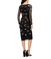 Vince Camuto Sequin Star Crew Neck Long Sleeve Sheath Dress