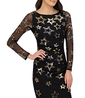 Vince Camuto Sequin Star Crew Neck Long Sleeve Sheath Dress