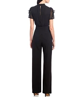 Vince Camuto Short Sleeve Mock Neck Chiffon Bodice Jumpsuit