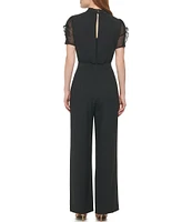 Vince Camuto Short Sleeve Mock Neck Chiffon Bodice Jumpsuit