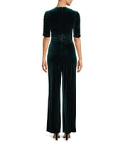 Vince Camuto Short Sleeve V-Neck Velvet Twist Wide Leg Jumpsuit