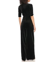 Vince Camuto Short Sleeve V-Neck Velvet Twist Wide Leg Jumpsuit