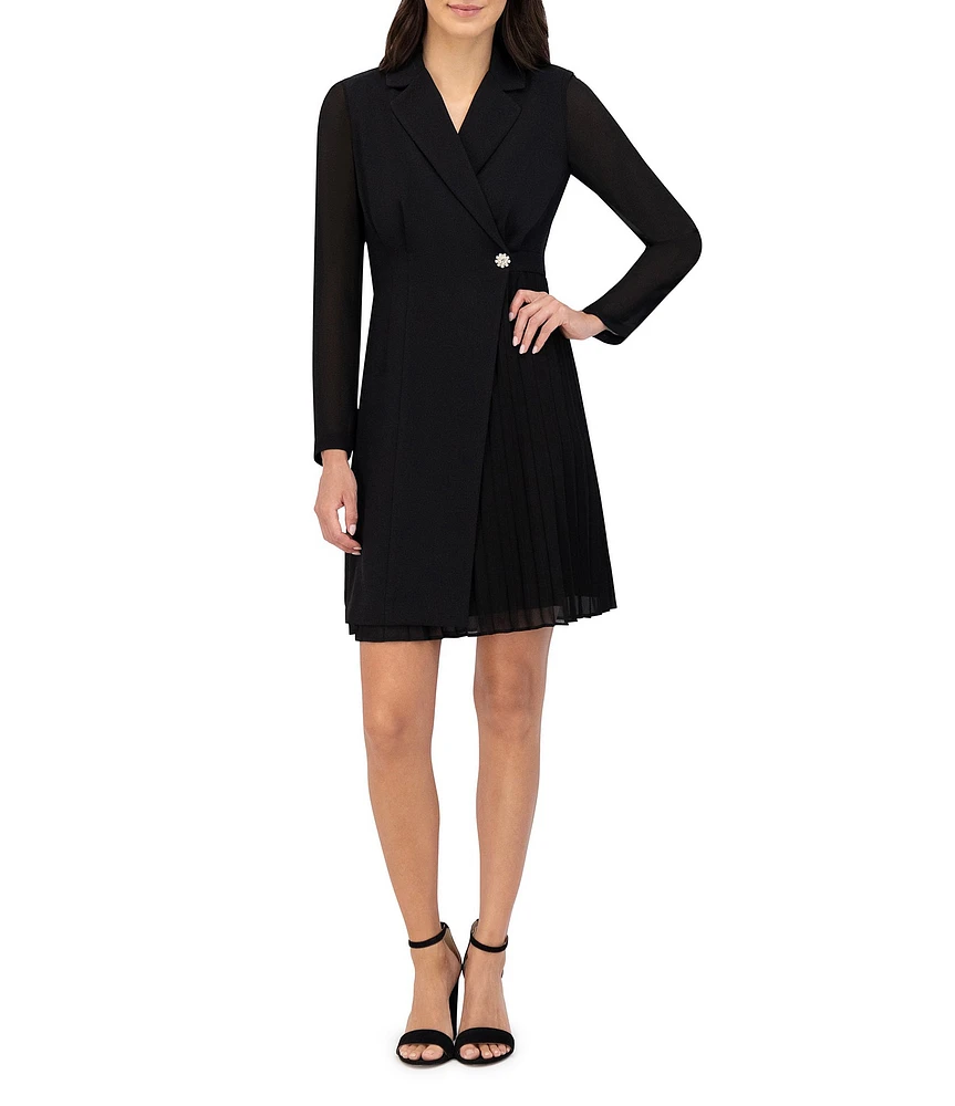 Vince Camuto Signature Stretch Notch Lapel Collar Long Sleeve Faux Wrap Jacket Dress