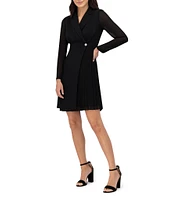 Vince Camuto Signature Stretch Notch Lapel Collar Long Sleeve Faux Wrap Jacket Dress