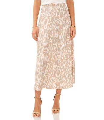 Vince Camuto Spotted Print Luxe Crepe De Chine Pull-On A-Line Midi Skirt