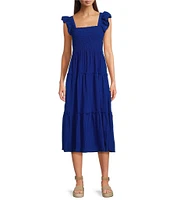 Vince Camuto Square Neck Sleeveless Tiered Midi Dress