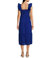 Vince Camuto Square Neck Sleeveless Tiered Midi Dress
