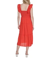 Vince Camuto Square Neck Sleeveless Tiered Midi Dress