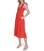Vince Camuto Square Neck Sleeveless Tiered Midi Dress