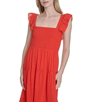 Vince Camuto Square Neck Sleeveless Tiered Midi Dress