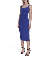 Vince Camuto Square Neckline Sleeveless Midi Sheath Dress
