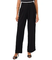 Vince Camuto Stretch Twill Wide-Leg Contrast Waistband Pleated Pants