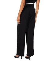 Vince Camuto Stretch Twill Wide-Leg Contrast Waistband Pleated Pants