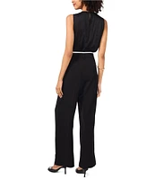 Vince Camuto Stretch Twill Wide-Leg Contrast Waistband Pleated Pants