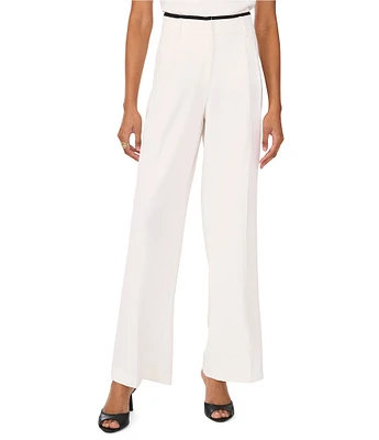Vince Camuto Stretch Twill Wide-Leg Contrast Waistband Pleated Pants