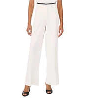 Vince Camuto Stretch Twill Wide-Leg Contrast Waistband Pleated Pants