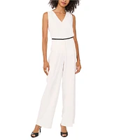 Vince Camuto Stretch Twill Wide-Leg Contrast Waistband Pleated Pants
