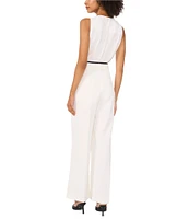 Vince Camuto Stretch Twill Wide-Leg Contrast Waistband Pleated Pants
