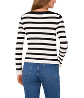 Vince Camuto Striped Ribbed Knit Boat Neck Long Sleeve Top