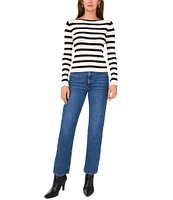 Vince Camuto Striped Ribbed Knit Boat Neck Long Sleeve Top