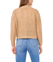 Vince Camuto Sweater Knit Dot Cut Out Crew Neck Dropped Long Sleeve Button Front Cardigan