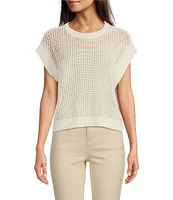 Vince Camuto Sweater Pointelle Crew Neck Short Sleeve Vest