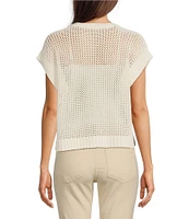 Vince Camuto Sweater Pointelle Crew Neck Short Sleeve Vest