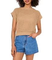 Vince Camuto Sweater Pointelle Crew Neck Short Sleeve Vest