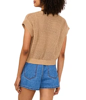 Vince Camuto Sweater Pointelle Crew Neck Short Sleeve Vest