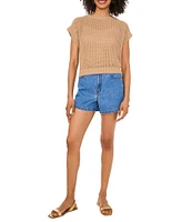 Vince Camuto Sweater Pointelle Crew Neck Short Sleeve Vest