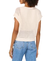 Vince Camuto Sweater Pointelle Crew Neck Short Sleeve Vest