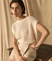 Vince Camuto Sweater Pointelle Crew Neck Short Sleeve Vest