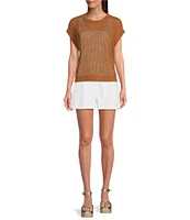 Vince Camuto Sweater Pointelle Crew Neck Short Sleeve Vest