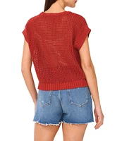 Vince Camuto Sweater Pointelle Crew Neck Short Sleeve Vest