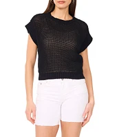 Vince Camuto Sweater Pointelle Crew Neck Short Sleeve Vest