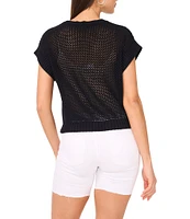 Vince Camuto Sweater Pointelle Crew Neck Short Sleeve Vest