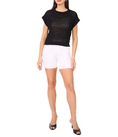 Vince Camuto Sweater Pointelle Crew Neck Short Sleeve Vest