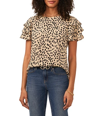 Vince Camuto Tiered Ruffle Short Sleeve Leopard Print Blouse