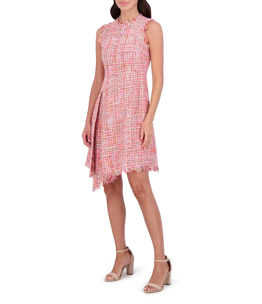 Vince Camuto Tweed Round Neck Sleeveless Asymmetrical A-Line Dress
