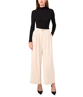 Vince Camuto Twill High Rise Pleated Wide Leg Palazzo Trousers