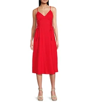 Vince Camuto V Neck A Line Sleeveless Midi Dress