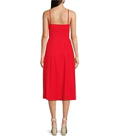 Vince Camuto V Neck A Line Sleeveless Midi Dress