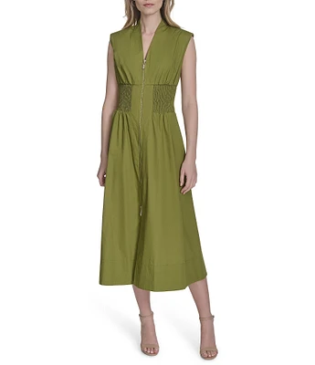 Vince Camuto V-Neck Cap Sleeve Smocked Waist Midi Dress