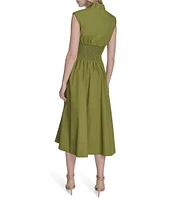 Vince Camuto V-Neck Cap Sleeve Smocked Waist Midi Dress