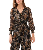 Vince Camuto V Neck Long Sleeve Jumpsuit