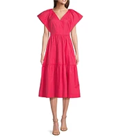 Vince Camuto V Neck Short Sleeve Midi Dress