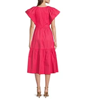 Vince Camuto V Neck Short Sleeve Midi Dress