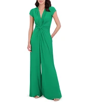 Vince Camuto V-Neck Short Sleeve Twist Front Jumpsuit